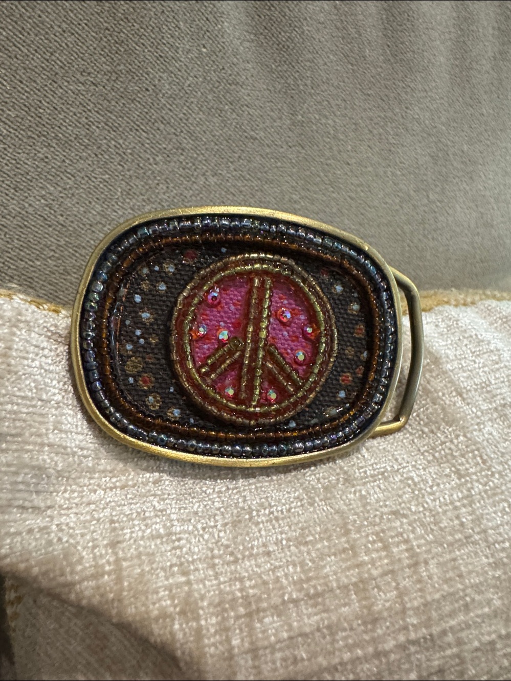 Brass PEACE Beaded Belt Buckle BOHO HIPPie festival - Picture 2 of 3